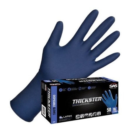 Sas Safety Thickster, Disposable Gloves, 14 mil Palm, Latex, Powdered, L, Blue SA6603